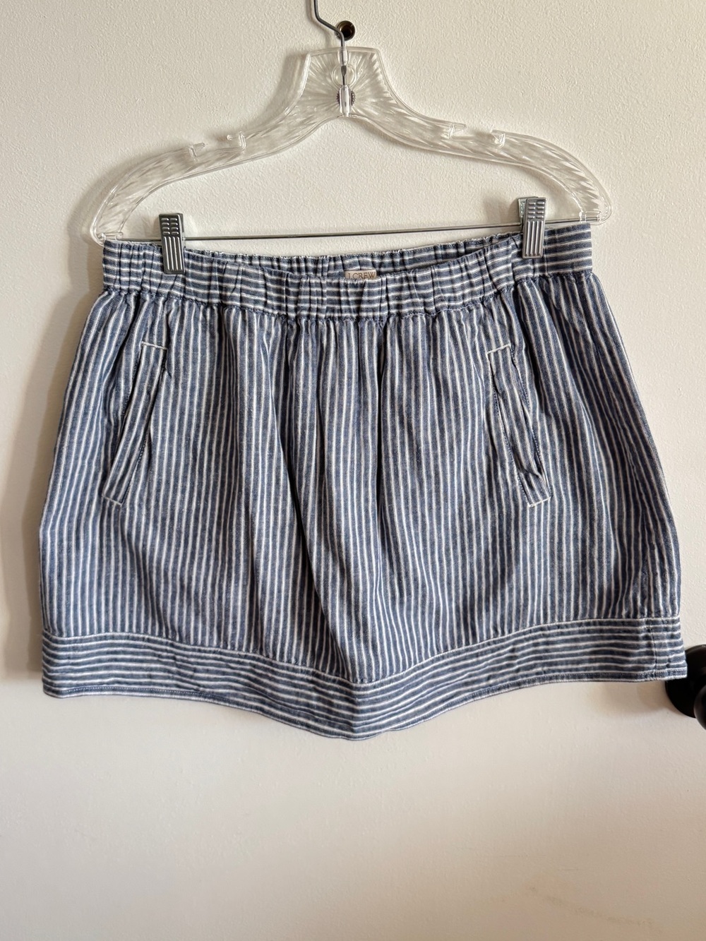 J. Crew Blue White Striped Cotton Linen Mini Skirt L Coastal Fisherman Fall
